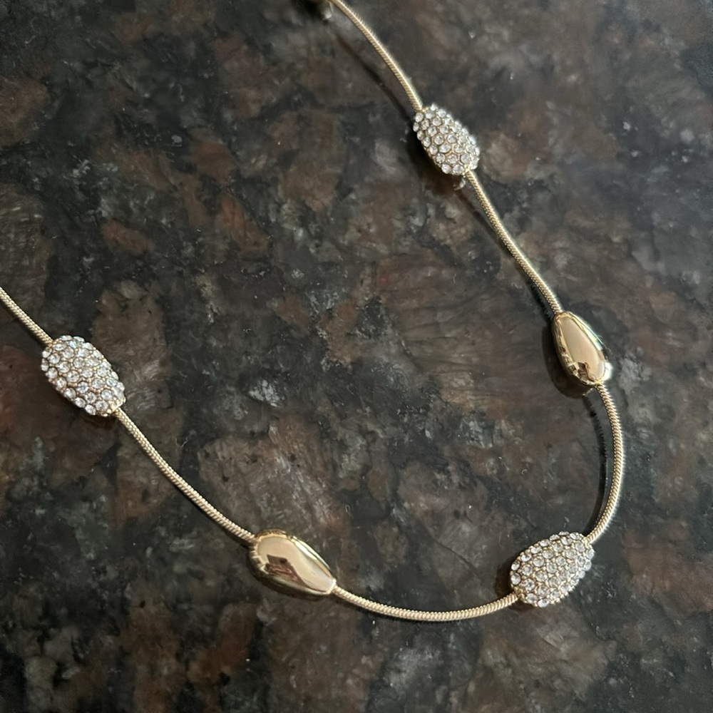 Lauren Ralph Lauren Gold Tone Crystal Pave Pear Collar Necklace